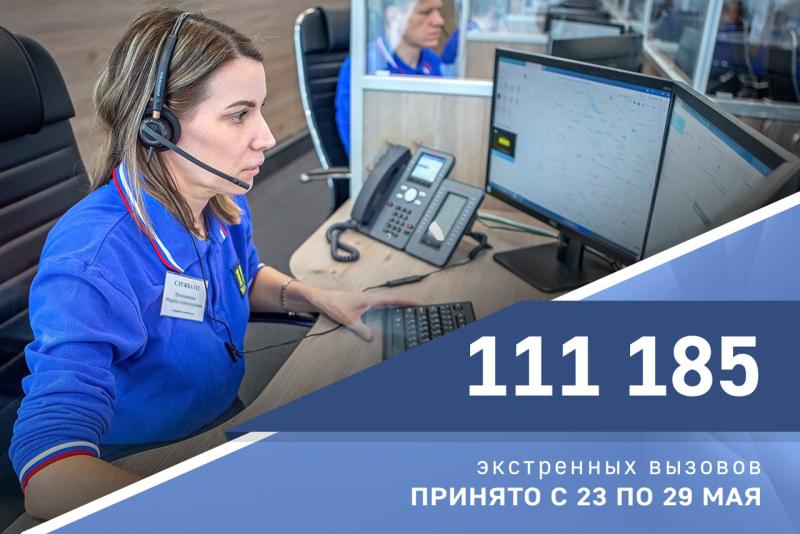 С 23 по 29 мая Службой 112 Москвы принято и обработано 111 185 вызовов